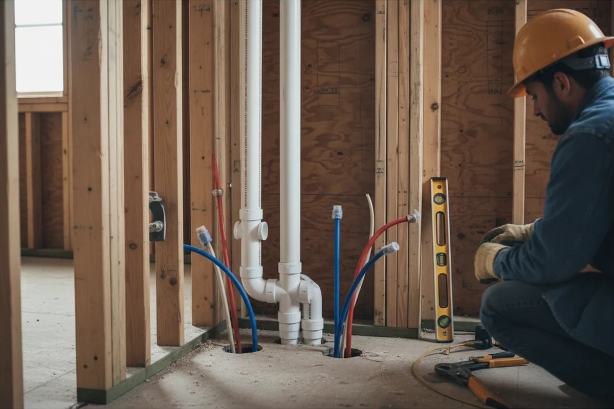 Drain and supply rough-in during Leak Detection in Wood